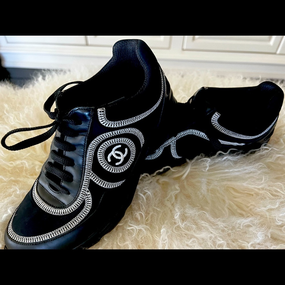 Authentic CHANEL CC sneakers BLACK 6.5 gently used